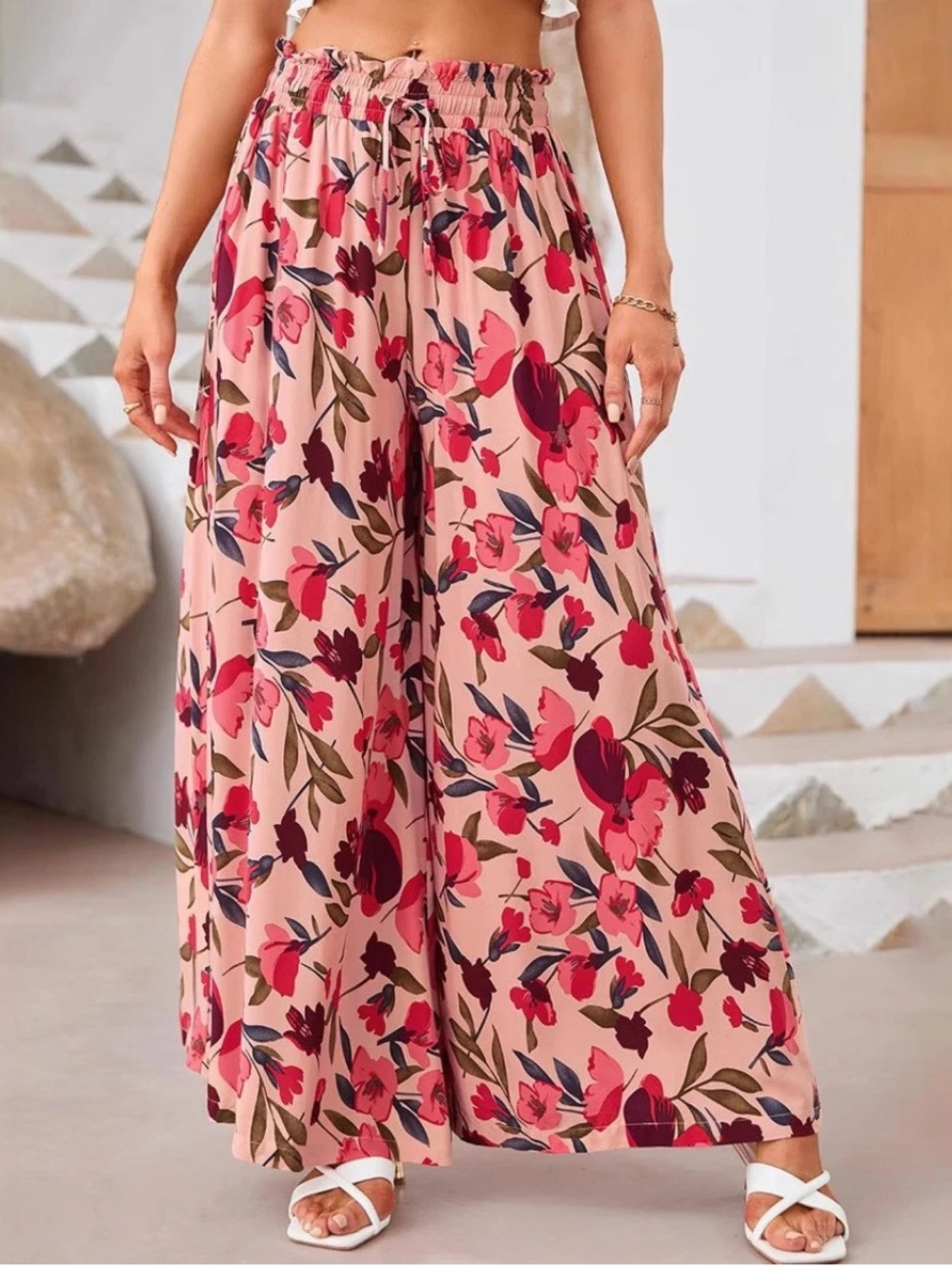 Dokotoo Pink Floral Wide Leg Palazzo Trouser Pants Large